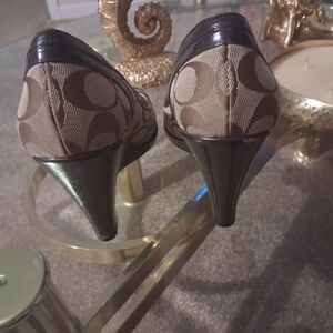 Coach Brown and Black Patterned Wedges